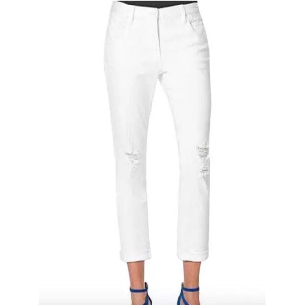 Jessica Simpson Monroe Boyfriend Jeans White Distressed Cropped Size 32 NWT